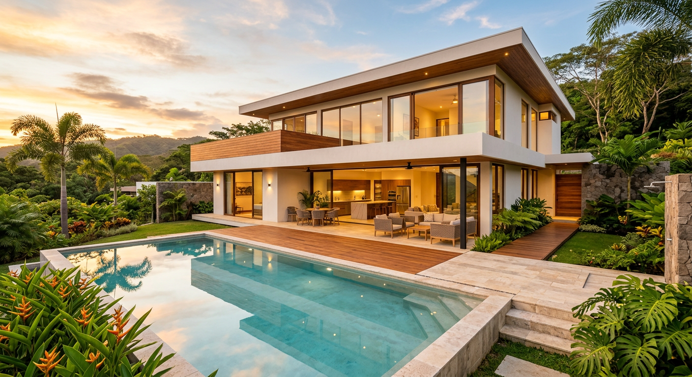 Imagen referencial de una residencia moderna con piscina